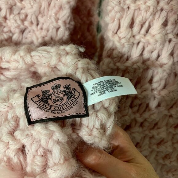 Juicy Couture Pink Wool Scarf with Pompoms - Picture 3 of 4